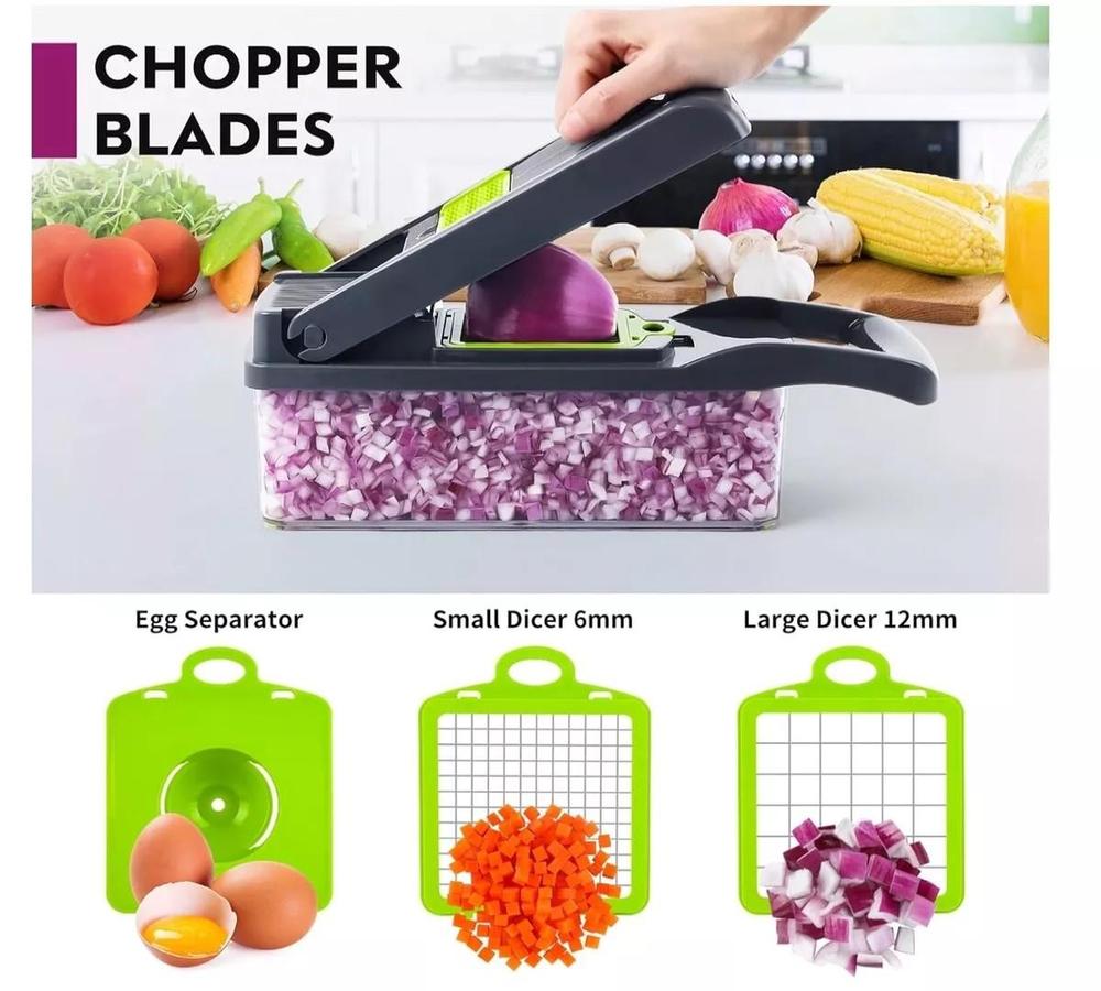 13-in-1 Grey Vegetable Chopper with 8 Blades