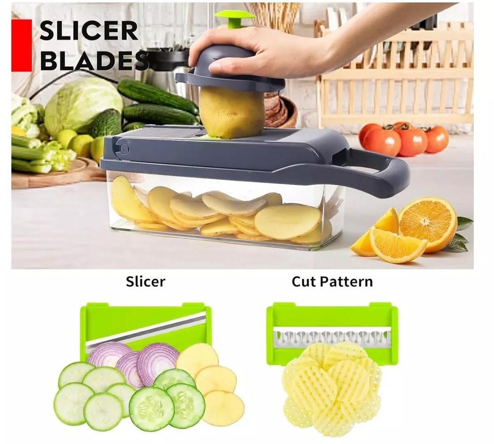 13-in-1 Grey Vegetable Chopper with 8 Blades