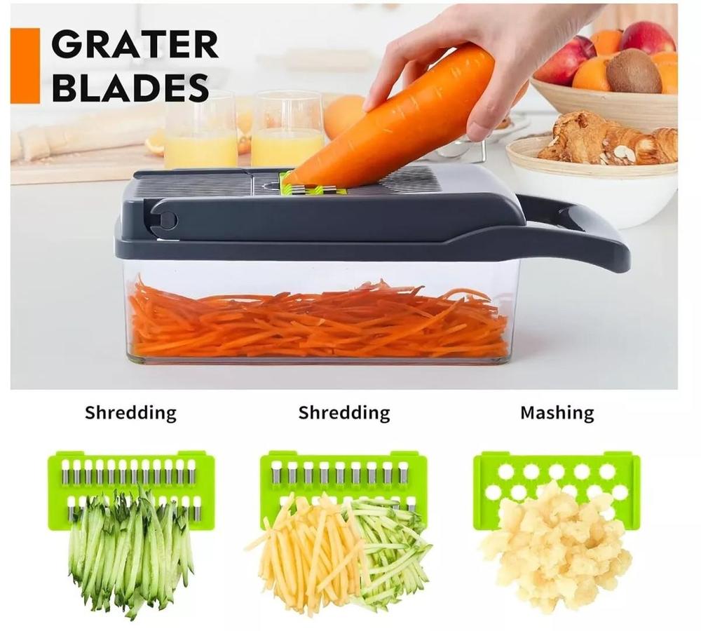 13-in-1 Grey Vegetable Chopper with 8 Blades