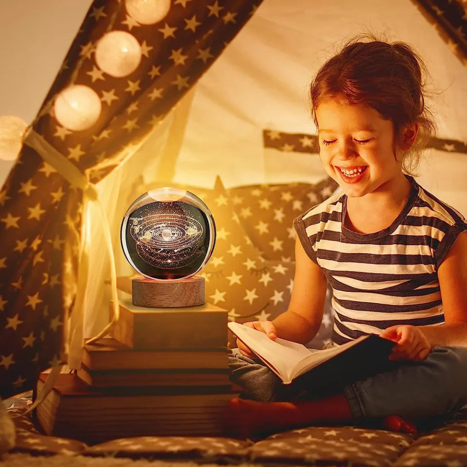 3D Galaxy Crystal Ball Night Light – Moon, Planet & Astronaut USB Lamp