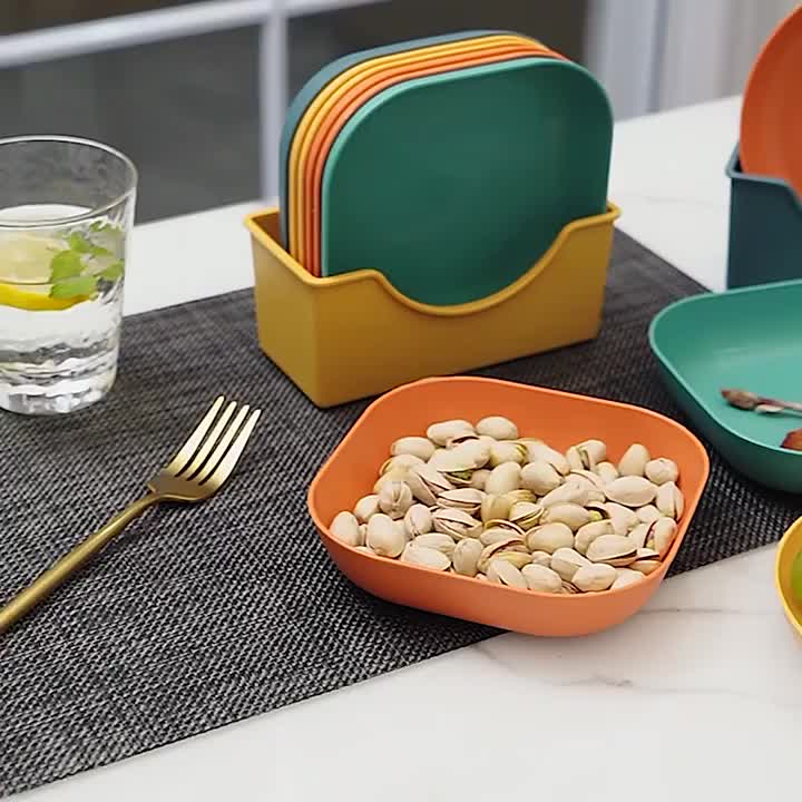 10-Piece Colorful Plate Set with Holder